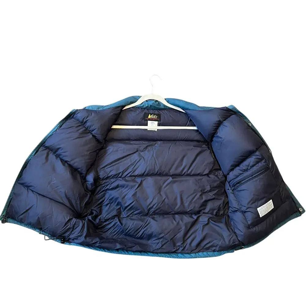 Vintage REI Green Down Filled Vest Mens Sz Large Nylon Puffer Full Zip Outdoor